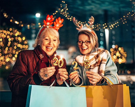 Two Elderly Women Celebrating 2025 New Years